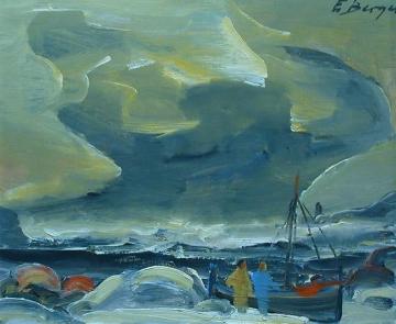 Two Figures With Nordland Boat Artwork by Einar Halvdan Berger