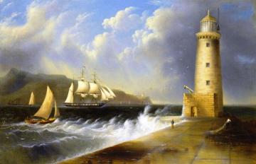 Seascape with Lighthouse Artwork by Edmund C. Coates