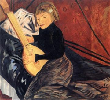 A Girl Playing A Lute Artwork by Erich Heckel