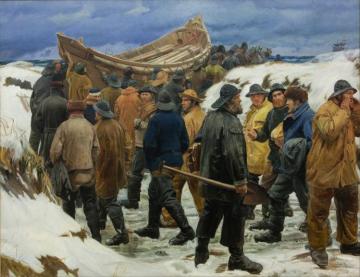Taking The Lifeboat Through The Dunes Artwork by Michael Peter Ancher