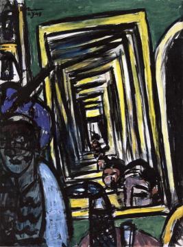 Café Interior With Mirror-play Artwork by Max Beckmann