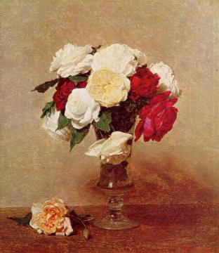 Roses in a Stemmed Glass Artwork by Henri Fantin-Latour