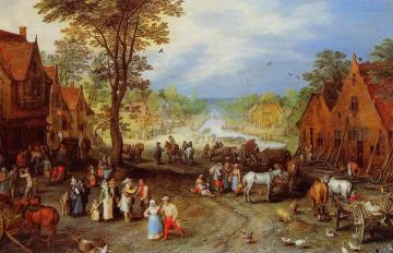 Village Street With Canal Artwork by Jan Bruegel the Elder