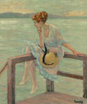 Seated Woman on a Railing Artwork by Edward Cucuel