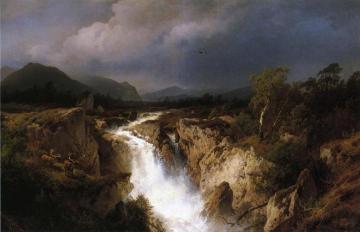 Landscape with Waterfall Artwork by Herman Herzog