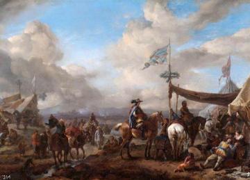Camp Scene with Trumpeter and Farrier's Booth Artwork by Philips Wouwermans