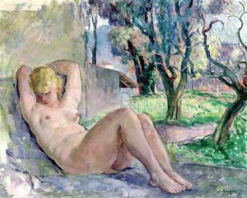 Nude Seated in a Garden Artwork by Henri Lebasque