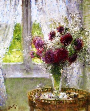 Vase of Flowers by the Window Artwork by Pierre Eugène Montézin