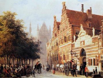 Kerkegracht en Weeshuis in Leiden Artwork by Cornelius Springer