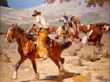 Throwing A Steer Artwork by Carl Rungius