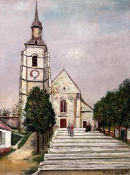 Eglise de moulins (Somme) Artwork by Maurice Utrillo