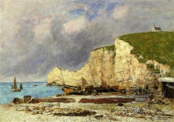 Etretat, Beached Boats and Falaise d'Amont Artwork by Eugène-Louis Boudin