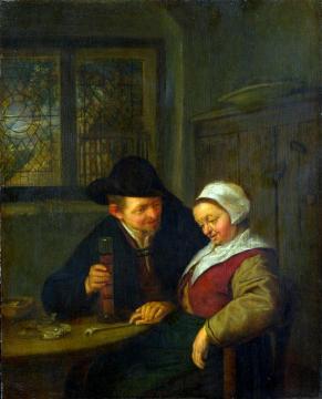 A Peasant courting an Elderly Woman Artwork by Adriaen van Ostade