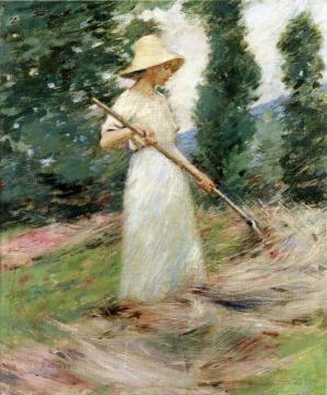 Girl Raking Hay Artwork by Theodore Robinson