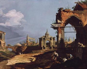 Venice:  A Caprice View with a Pointed Arch Artwork by Giovanni Antonio Canal