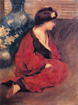 Seated Woman In Red Artwork by William Chadwick
