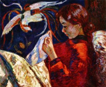 Mademoiselle Guillaumin, the Artist's Daughter, Sewing Artwork by Armand Guillaumin