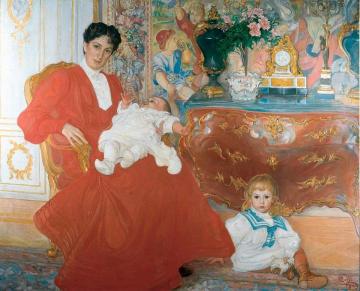 Mrs Dora Lamm and Her Two Eldest Sons Artwork by Carl Larsson