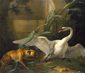 Swan Attacked By A Dog Artwork by Jean-Baptiste Oudry
