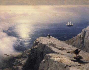 A Rocky Coastal Landscape in the Aegean with Ships in the Distance (detail) Artwork by Ivan Constantinovich Aivazovsky