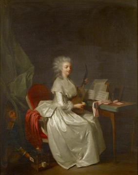 A Young Woman Playing the Guitar with a Songbird on her Hand Artwork by Louis Leopold Boilly