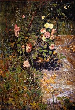 Rose Bush and Headstone Artwork by Christian Rohlfs