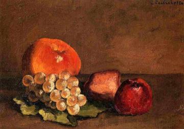 Peaches, Apples and Grapes on a Vine Leaf Artwork by Gustave Caillebotte