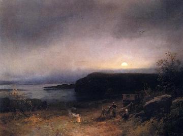 Campfire in Moonlight Artwork by Herman Herzog