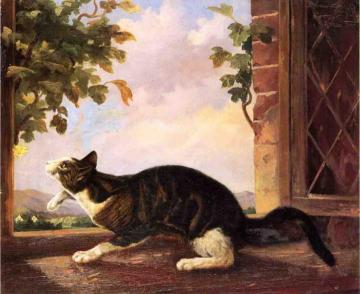 Cat Stalking a Butterfly Artwork by John Woodhouse Audubon