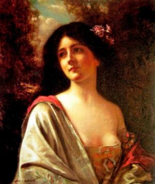 Girl With Chrysanthemum In Hair Artwork by Abbey Altson