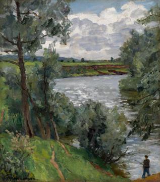 On the River Protva. Fisherman Artwork by Pyotr Konchalovsky
