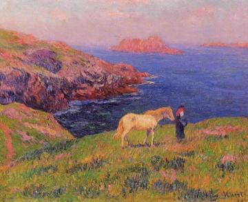 Cliff at Quesant with Horse Artwork by Henry Moret