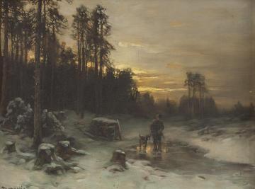 Hunter In A Winter Landscape Artwork by Desire Thomassin-Renardt