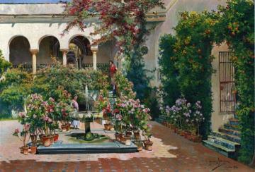 A Courtyard In Seville Artwork by Manuel Garcia y Rodriguez