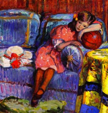 Young girl and the red balloon Artwork by Henri Lebasque