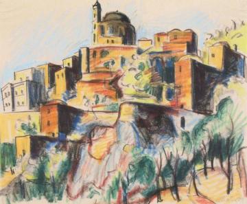 Houses on the Mountain Artwork by Hermann Max Pechstein