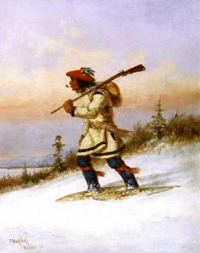 Indian Trapper on Snowshoes Artwork by Cornelius Krieghoff