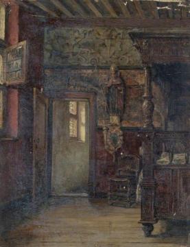 Study of Flemish Interior with a Statue of a Bishop Artwork by Sir George Clausen
