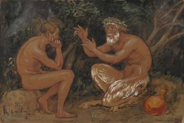 Faun and Youth Artwork by Hans Thoma