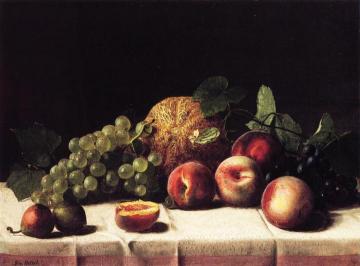 Still Life with Cantaloupe, Peaches and Grapes Artwork by George Hetzel