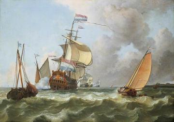 The Warship 'Hollandia' in Full Sail Artwork by Ludolf Bakhuizen