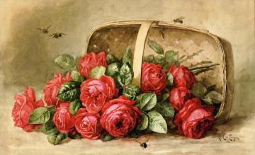 Still Life, Roses with Bumble Bees Artwork by Paul M. DeLongpre
