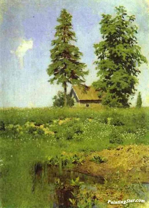 Small Hut in a Meadow. Study Artwork by Isaac Ilich Levitan