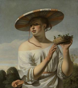 Young woman with a large hat Artwork by Caesar van Everdingen