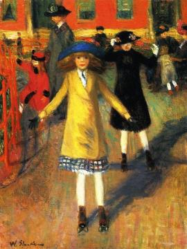 Children Roller Skating Artwork by William James Glackens