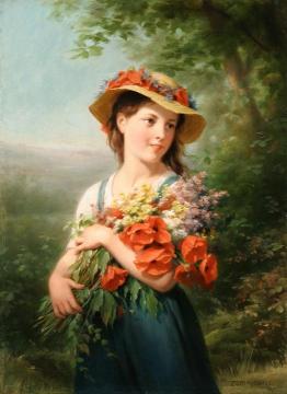 Young Girl with a Bouquet of Wildflowers Artwork by Fritz Zuber-Buhler