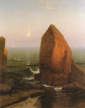 Sunset-Moonrise, on Iron Round Island, Mr. Desert, Maine Artwork by Alfred Thompson Bricher