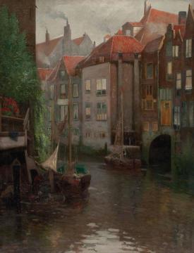 Boats in a canal Artwork by Adolf Kaufmann