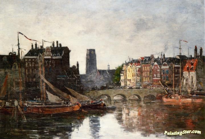 Rotterdam, the Pont de la Bourse Artwork by Eugène-Louis Boudin