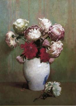 Chrysanthemums in a Canton Vase Artwork by Emil Carlsen